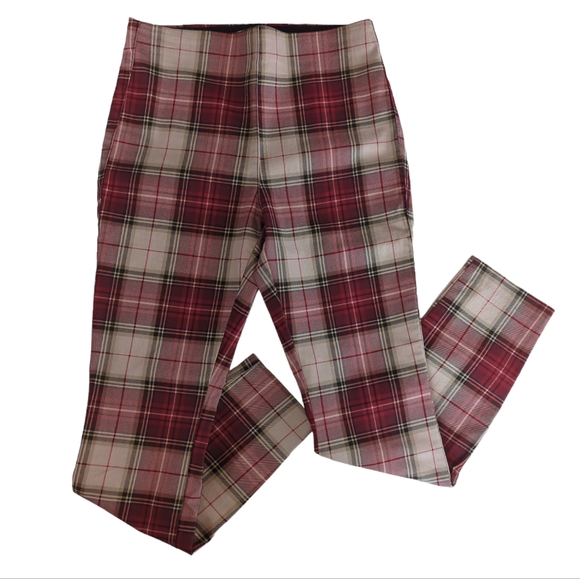 H&M Pants - H & M Stretch Plaid Retro Pants 6 Red